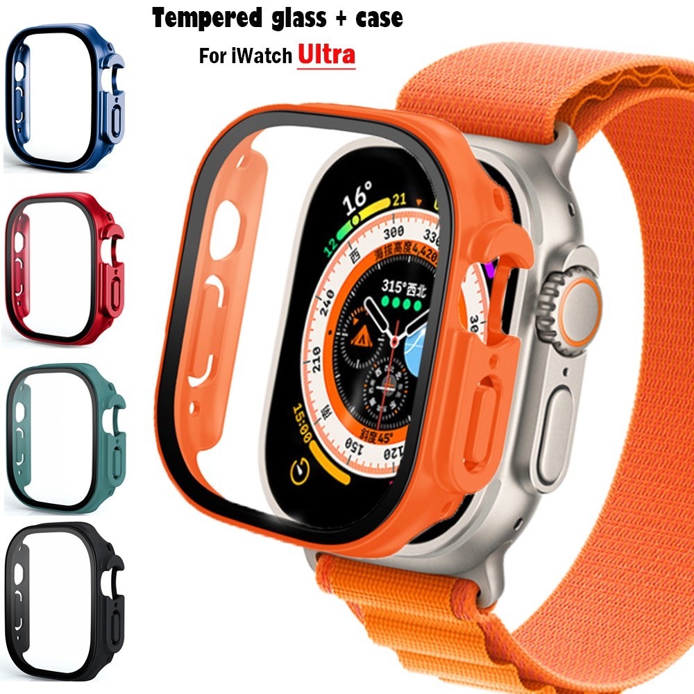 Capa Case Vidro Temperado + Estojo Para Relógio Apple Watch Ultra 49mm em Acrilico 2 EM 1 49mm + Kit Limpeza