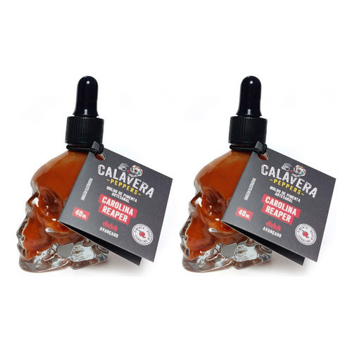 Kit com 2x Caveira De Vidro Com Pimenta Carolina Reaper - 40ml