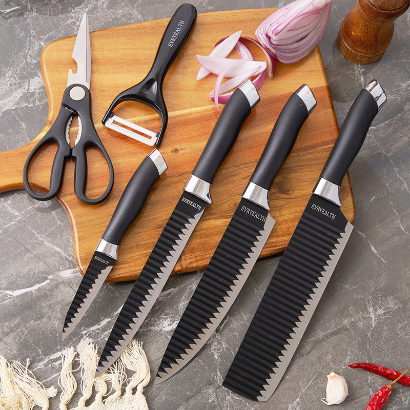 Kit de Conjunto Facas Coloridas/Pretos Tesoura Descascador Cozinha Gourmet 6 Peças — imagem 1
