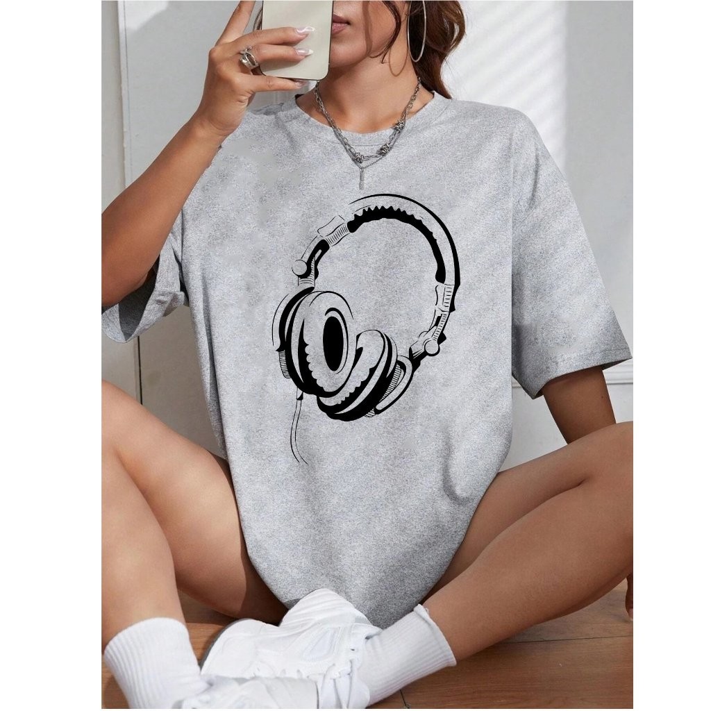Camiseta Feminina Blusinha T Shit Fashion Algodão Plus Size Infantil Fone Ouvido Musica Academia Treino Casual Academia