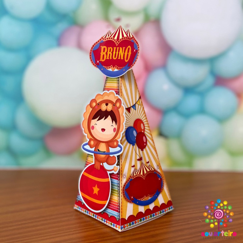 Caixa Cone  Circo 3D - Personalizado - 10 UNIDADES – Lembrancinha personalizada para Festa infantil - vários temas