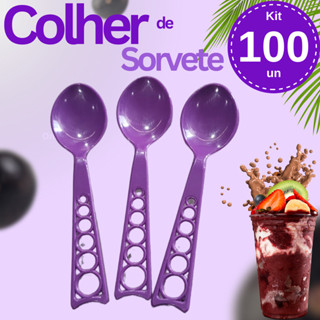 Colher de Sorvete ou Açai Colher Descartável Roxa Fléxivel Colher de Sobremesa, Bolos Festas. em Oferta na Shopee