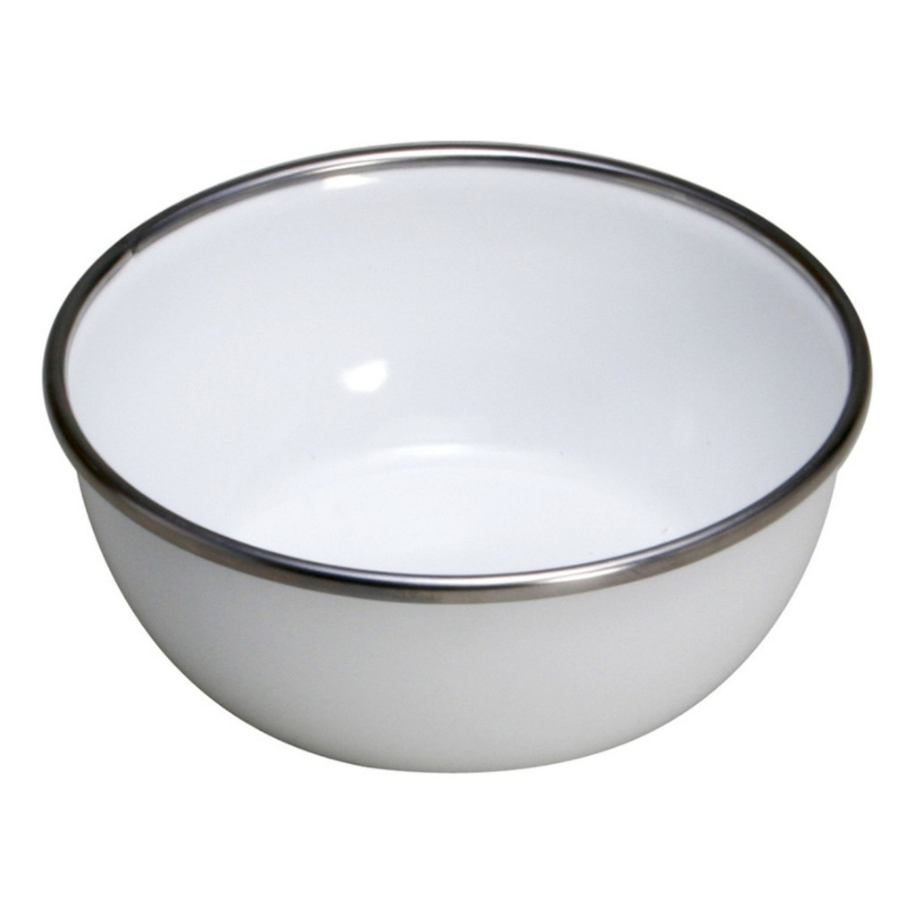 Tigela Esmaltada 2L Branca Borda Inox Grande 20cm