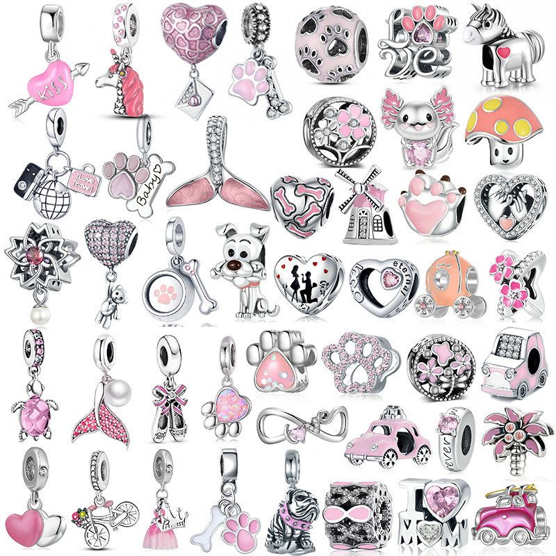 925 Berloques Pingente de Prata Clássico Rosa Pé Pulseira Acessórios Charme Unicórnio Amor Colar Pingente em Oferta na Shopee