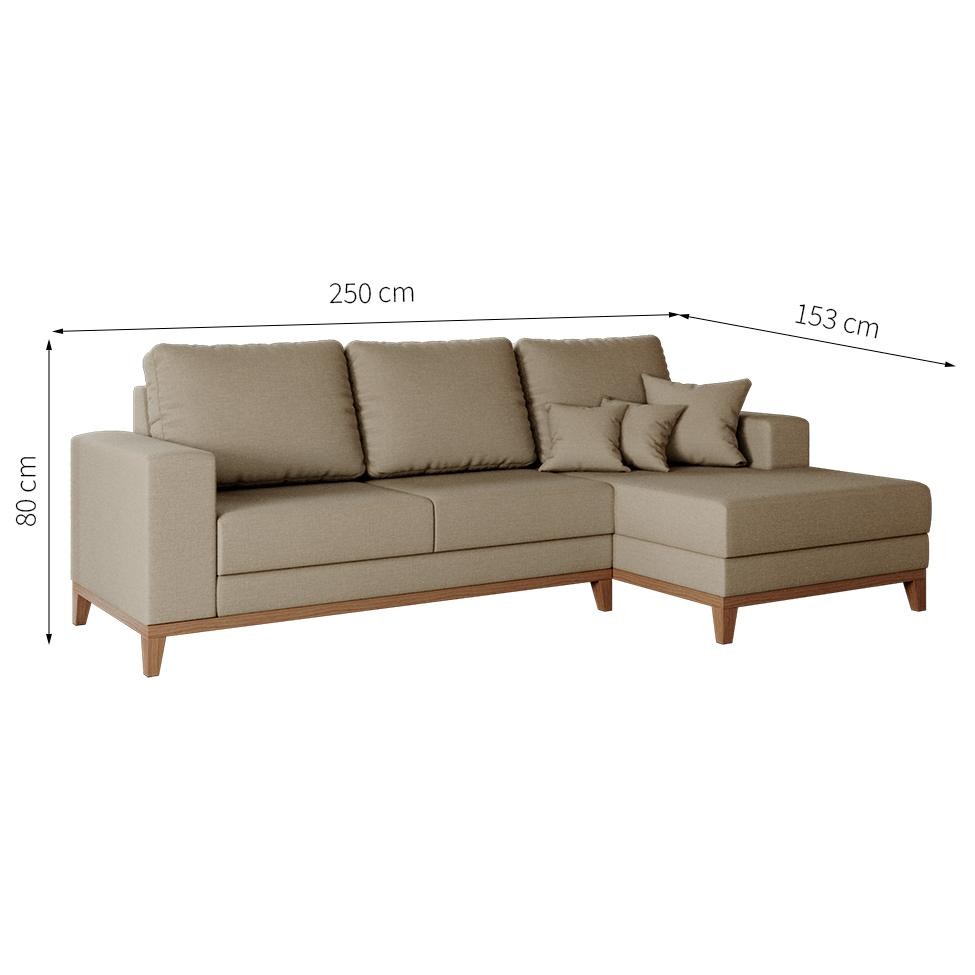 Sofá 4 Lugares Belgrado com Chaise Direito Linho Bege 250 cm