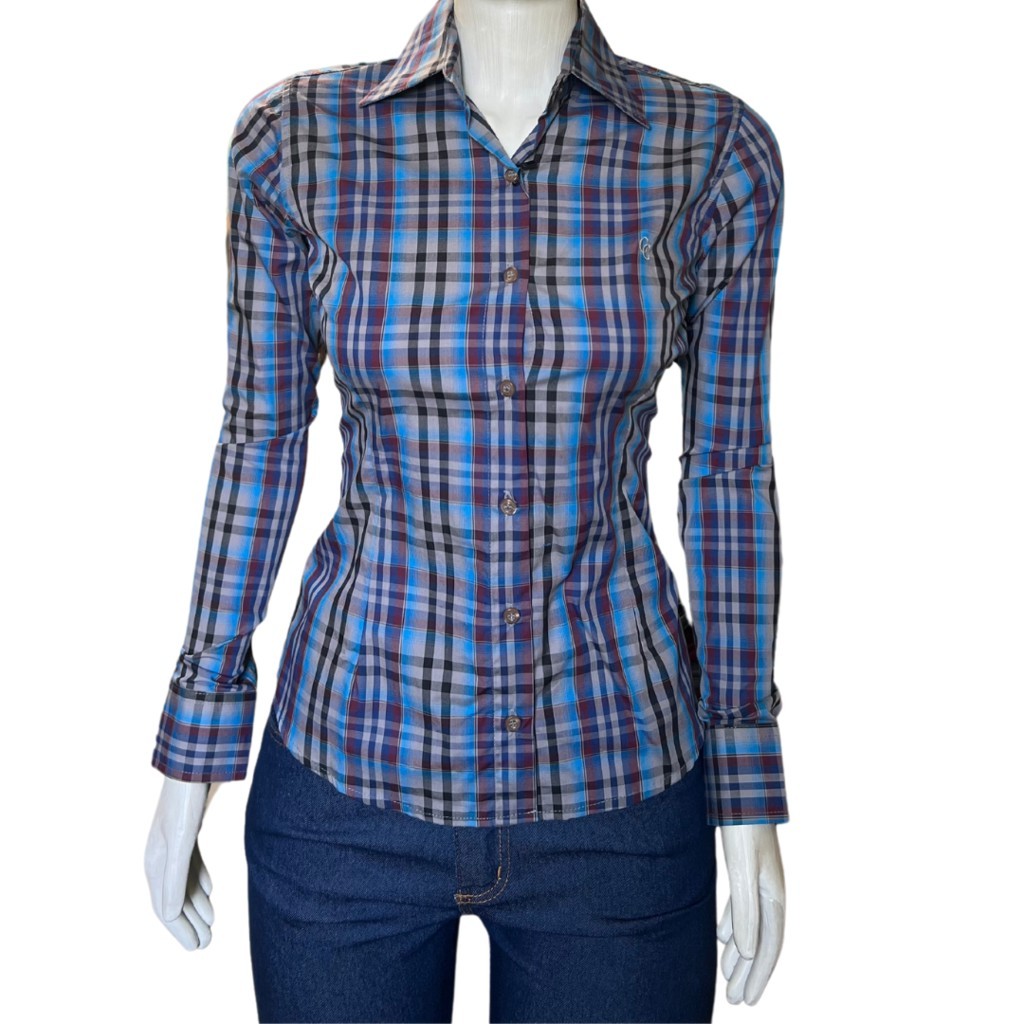 CAMISA FEMININA XADREZ COUNTRY E CIA - AZUL/CINZA REF:6760