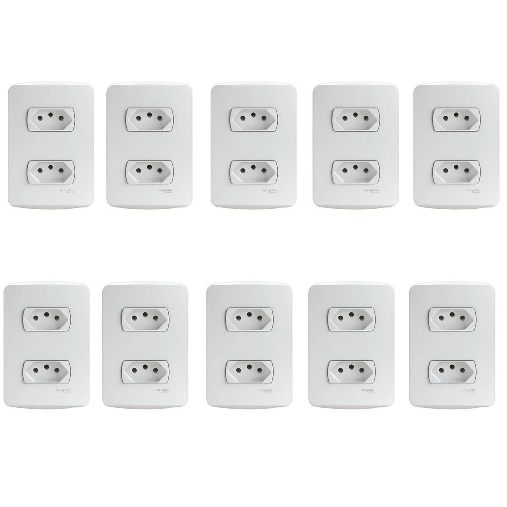 Kit 10 Conjunto De Tomadas 2P+T 10A 4X2 Branca - Schneider