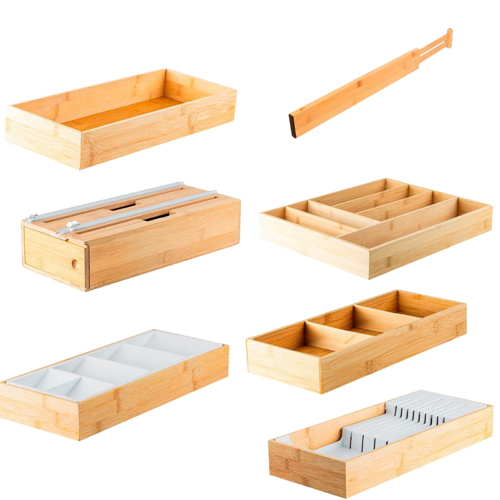 Organizador de Gaveta Bambu Porta Talheres Sustentável Diversos Modelos