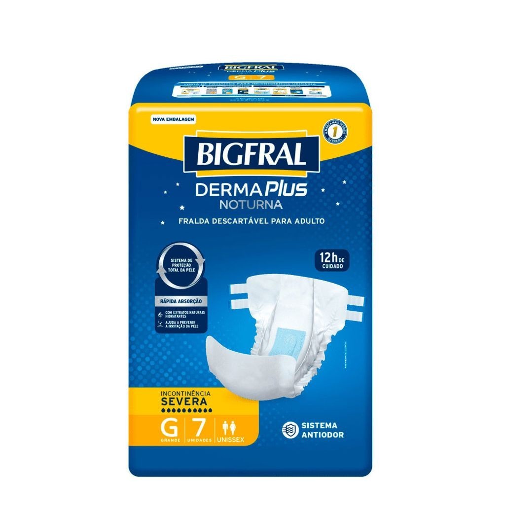 Fralda Bigfral Derma Plus Noturna G 7 Unidades em Oferta na Shopee