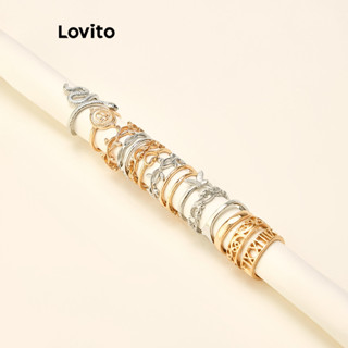 Lovito Conjunto De Anéis De Sobreposição De Cobra Com 30 Peças De Pérolas Geométricas Casuais Estrela Borboleta Para Mulheres LCS02033