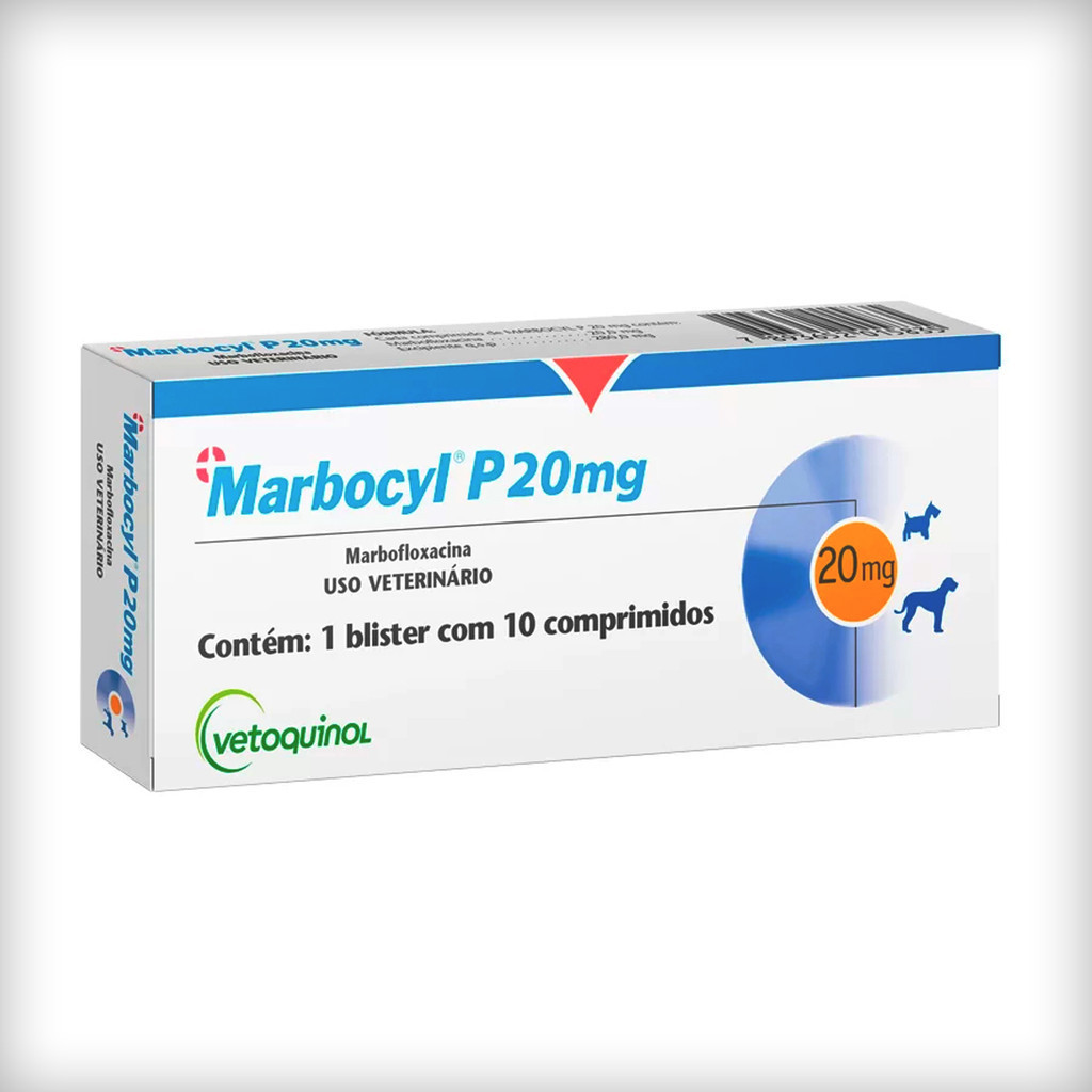 Marbocyl P 20 mg Vetoquinol para Cães e Gatos de 9 a 35 Kg - 10 Comprimidos em Oferta na Shopee
