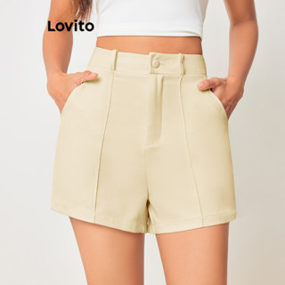 Lovito Shorts com Botões e Zíper Lisa Elegante para Mulheres LBL08068