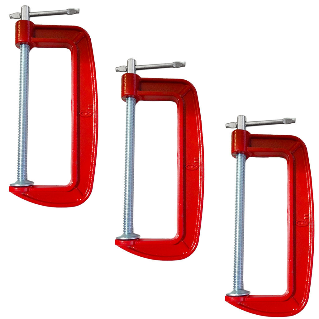 Kit 3 Grampos Sargento Tipo C 6 Polegadas Marcenaria 200mm Aço Metal Profissional