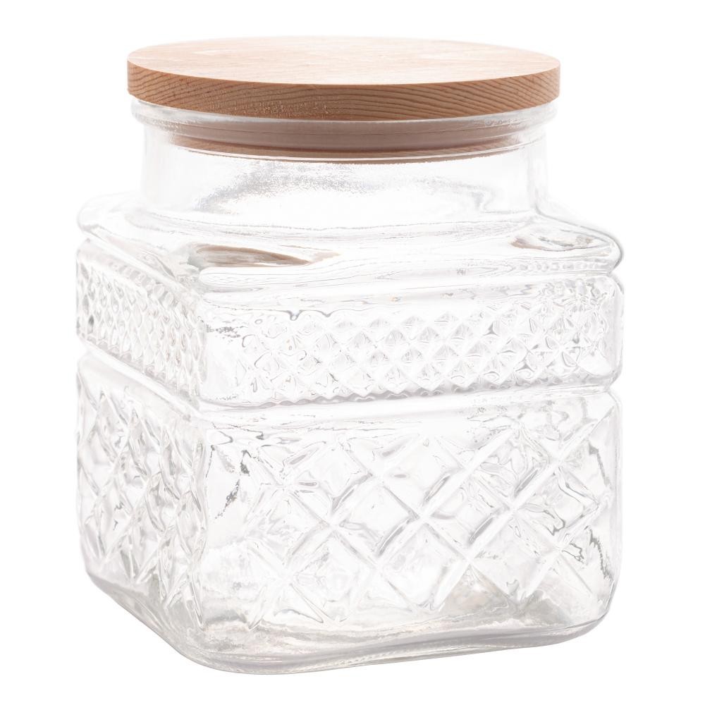 Porta Mantimentos Wolff de Vidro com Tampa em Madeira 1,2L em Oferta na Shopee