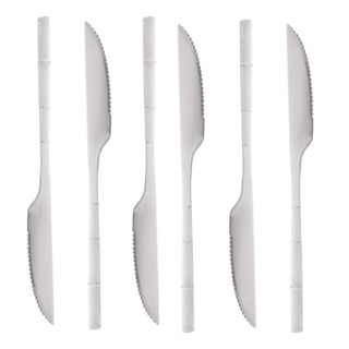 6 Facas para Churrasco Lyor Bambu Elegant de Aço Inox 22,3cm