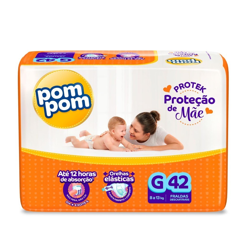 Fralda Pom Pom Derma Protek Mega G com 42un em Oferta na Shopee