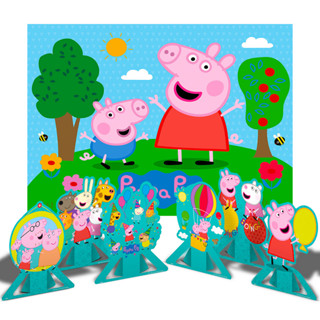 Kit Festa Peppa Pig Decoração Aniversário Painel Gigante + 6 Display de mesa em Oferta na Shopee