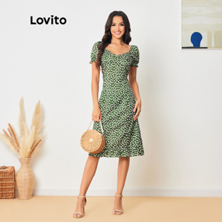 Lovito Vestido Casual com Estampa Floral Pequena e Estrutura Line Round para Mulheres LBL08161
