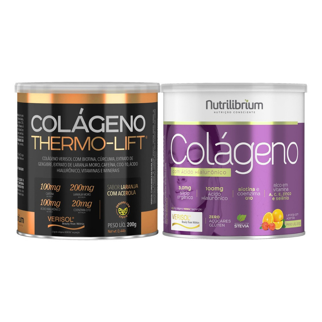 2x Colágeno Hidrolisado Verisol Ácido Hialurônico Biotina Laranja Moro Cafeína 200g Nutrilibrium - Health