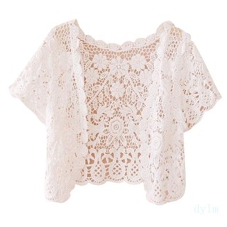 dylm Women Crochê Floral Curta Aberta Solar Frontal Casacos em Oferta na Shopee