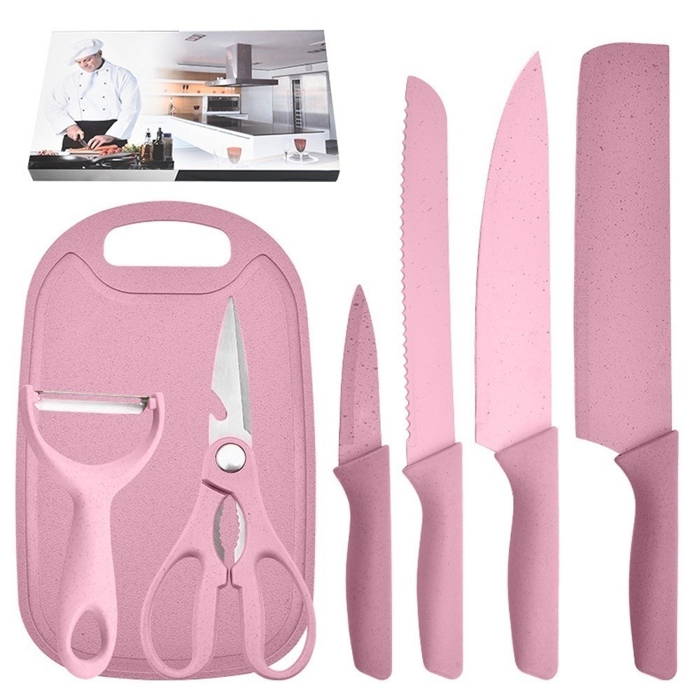 Imagem Jogo kit 7 peças facas Tabua Descascador Tesoura Profissional Cozinha Gourmet Faca de Churrasco