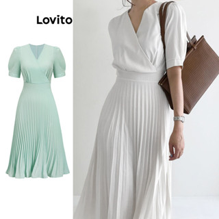 Lovito Vestido Casual Plissado Liso Para Mulheres L80ED281