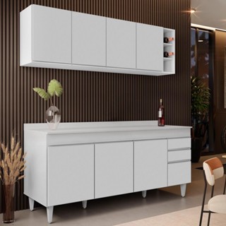 Armário Nevada e Balcão 180cm com Tampo Dallas Branco - Lumil em Oferta na Shopee