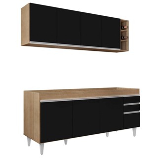 Armário Nevada e Balcão para Pia 180cm Dallas Castanho/Preto - Lumil em Oferta na Shopee