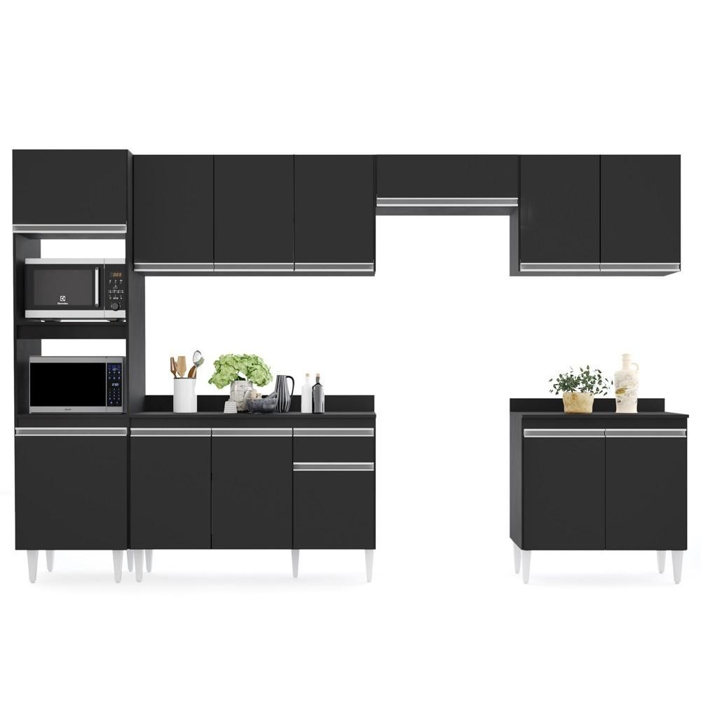 Cozinha Modulada 6 Módulos Composição 8 Preto - Lumil Móveis em Oferta na Shopee