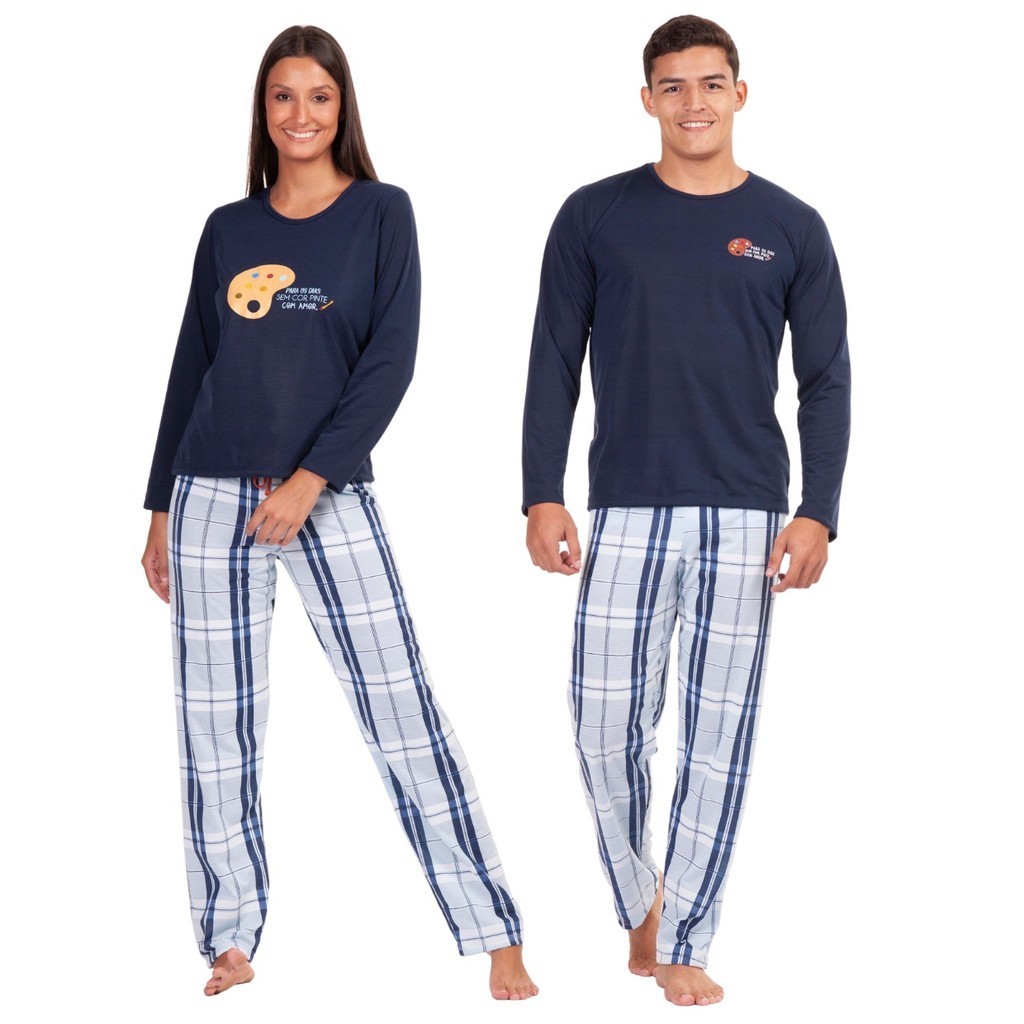 Kit 2 Pijamas De Frio Adulto Casal Longo Feminino Masculino Xadrex