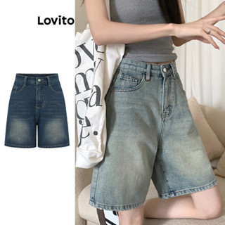 Lovito Shorts de Denim com Bolsos Lisos para Mulheres Casuais LNA19020 (Multicolorido)