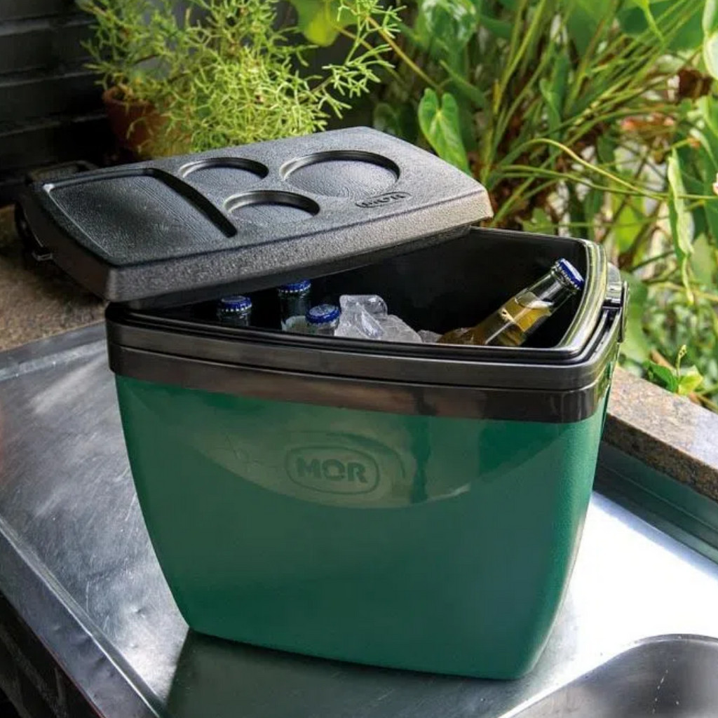 Caixa Térmica 26L Verde E Preto Mor Cooler Multiuso Prático Com Alça Versátil Porta Copos