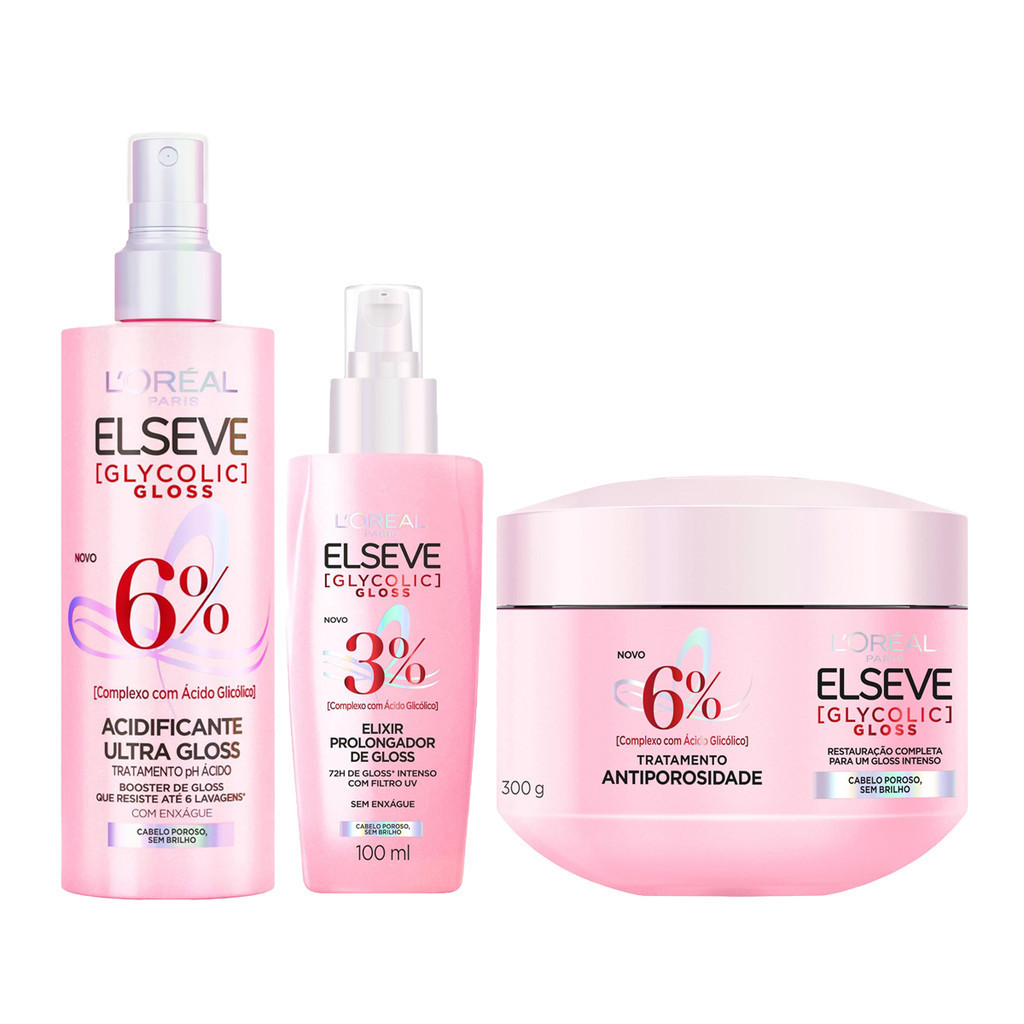 KIT ELSEVE GLYCOLIC GLOSS ACIDIFICANTE + MASC + SÉRUM LORÉAL - Beauty