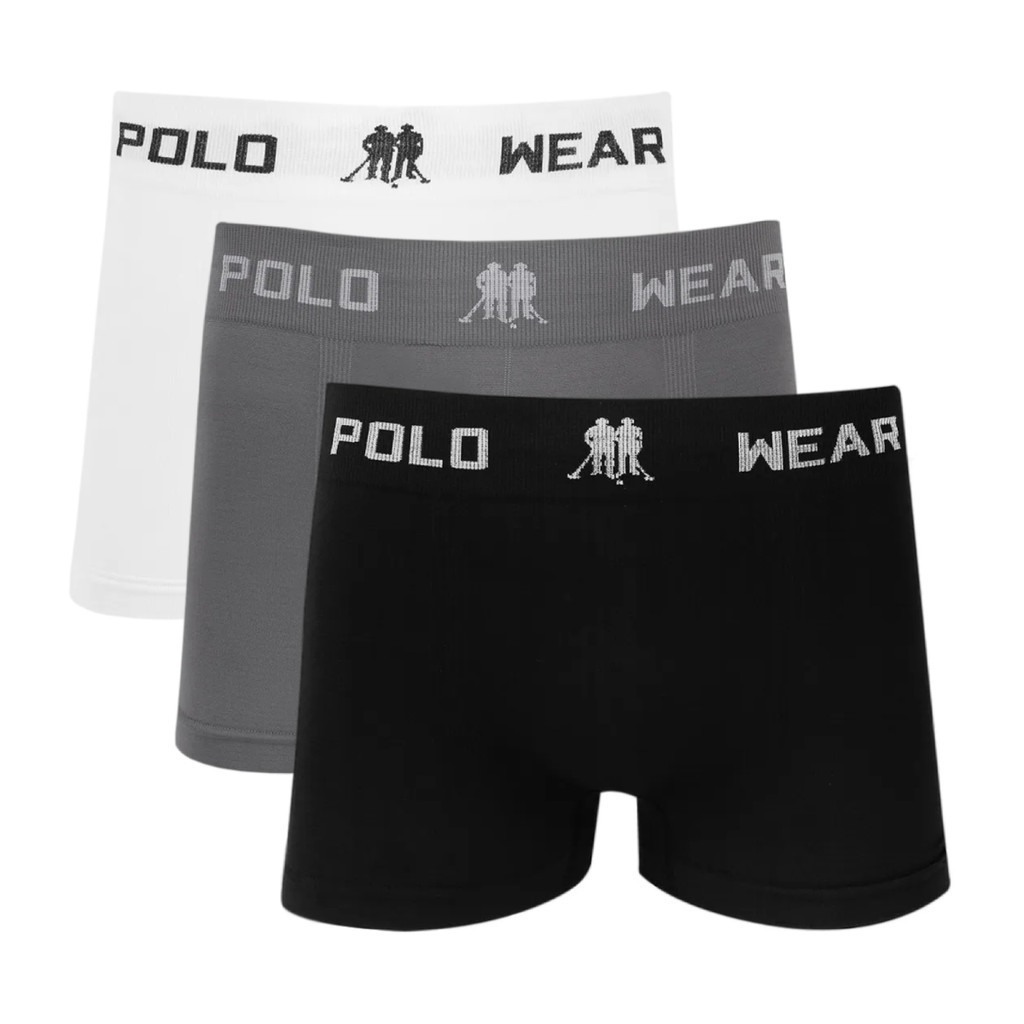 Kit 3 Cuecas Box Boxer Polo Wear Microfibra Sem Costura - Sortido