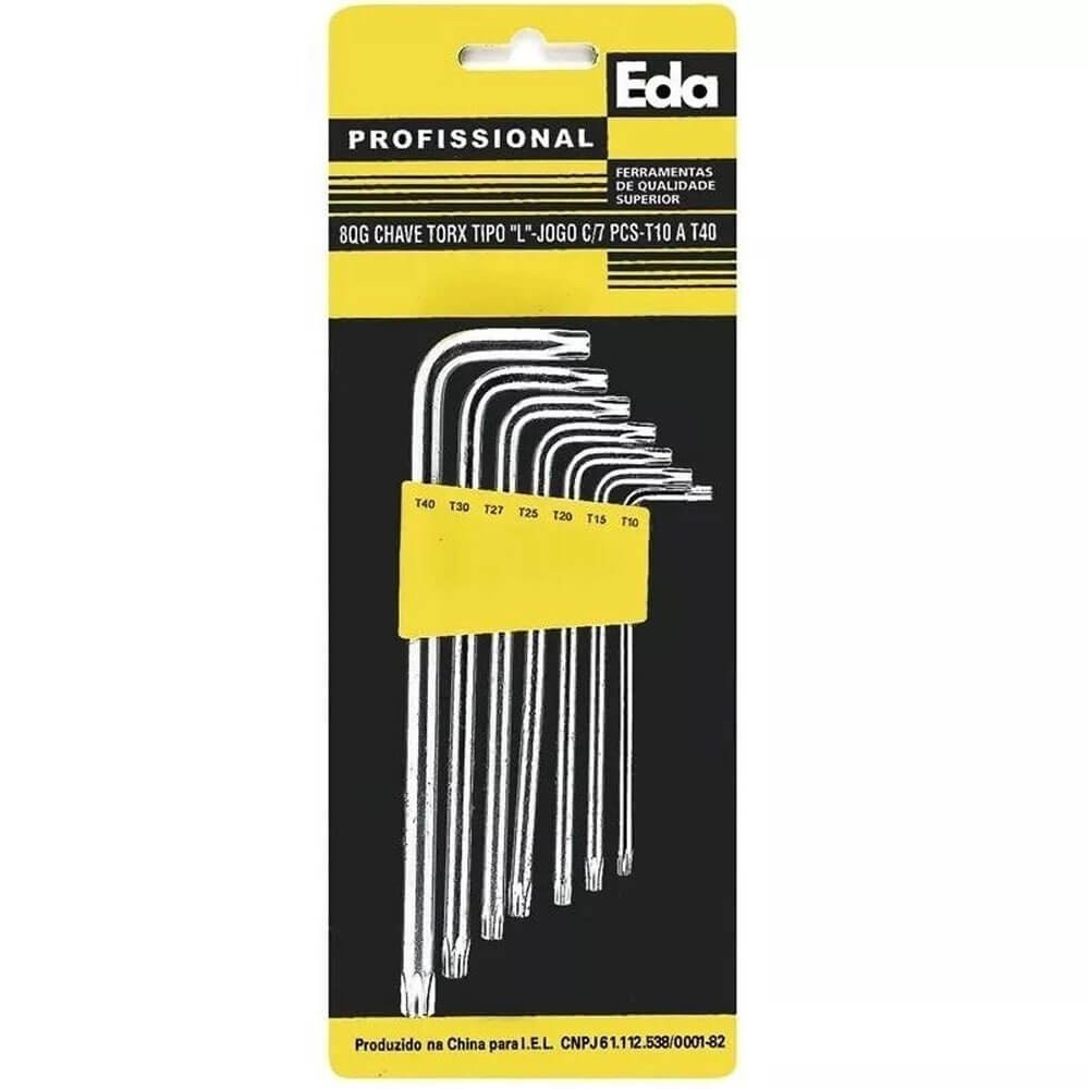 Chave Torx - "L" - Jogo 7 Peças - T10 A T40 - 8QG - EDA