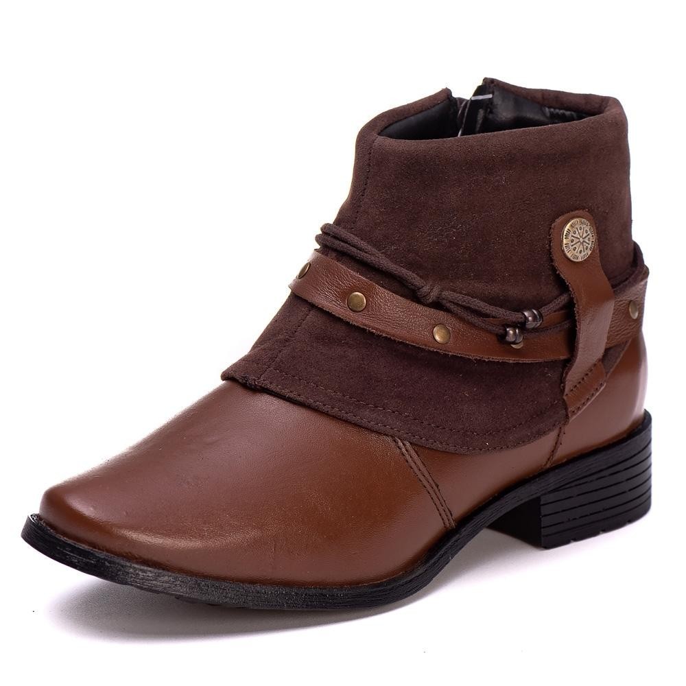 Bota Botina Couro Feminino Moda Cano Curto Capa Tiras Rebites Zíper Estilo Salto Baixo Confortável