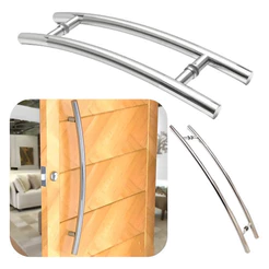 Puxador Tubular Curvo belíssima Inox polido 80cm entre furos 60cm porta madeira pivotante alumínio ferro vidro c extenso