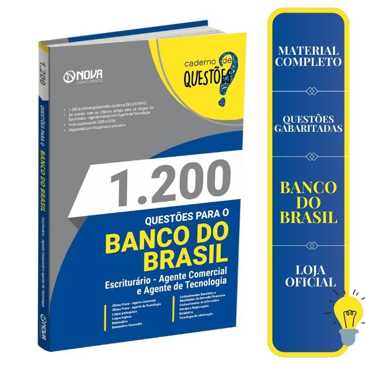 Imagem Livro IMPRESSO para o Banco do Brasil - 1.200 Questões Gabaritadas DOS ULTIMOS ANOS