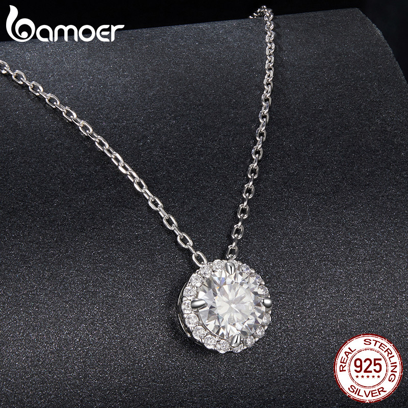 Detalhes do Colar Bamoer 925 Sterling Sliver Brilhando 1 CT Moissanite Joias Presentes Para Mulheres