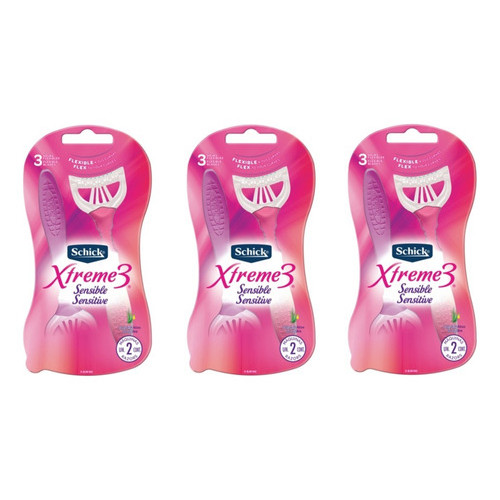6 Un. Aparelho Schick Xtreme 3 Pele Sensível Rosa Feminino