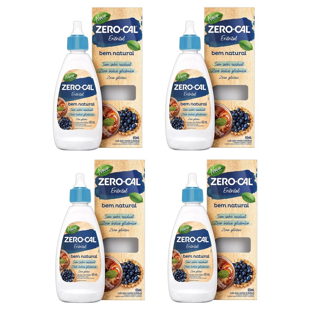 Kit 4 Adoçante Eritritol Líquido Gotas 65ml - Zero-Cal em Oferta na Shopee