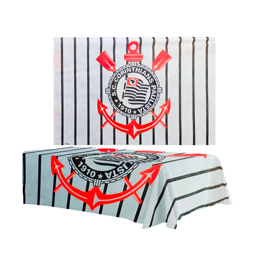Kit festa Corinthians Decoração Aniversário Toalha TNT + Painel TNT