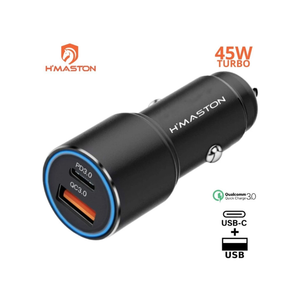 Carregador Veicular H'Maston Turbo USB/Tipo C 45W – Potência e Velocidade Ultra Rápido L06L