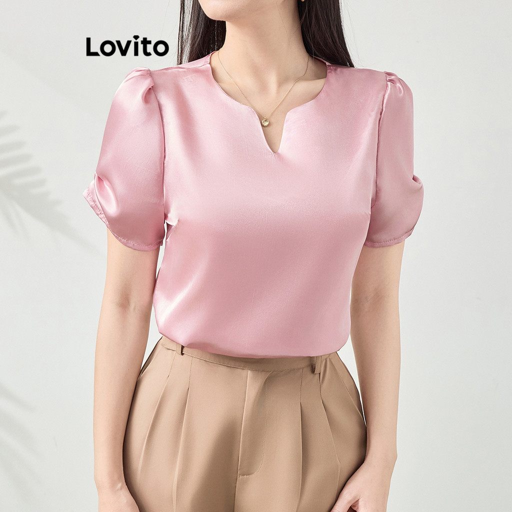 Detalhes do Lovito Blusa Elegante Blusa Gota D'Água De Verão Para Mulheres L121MD365
