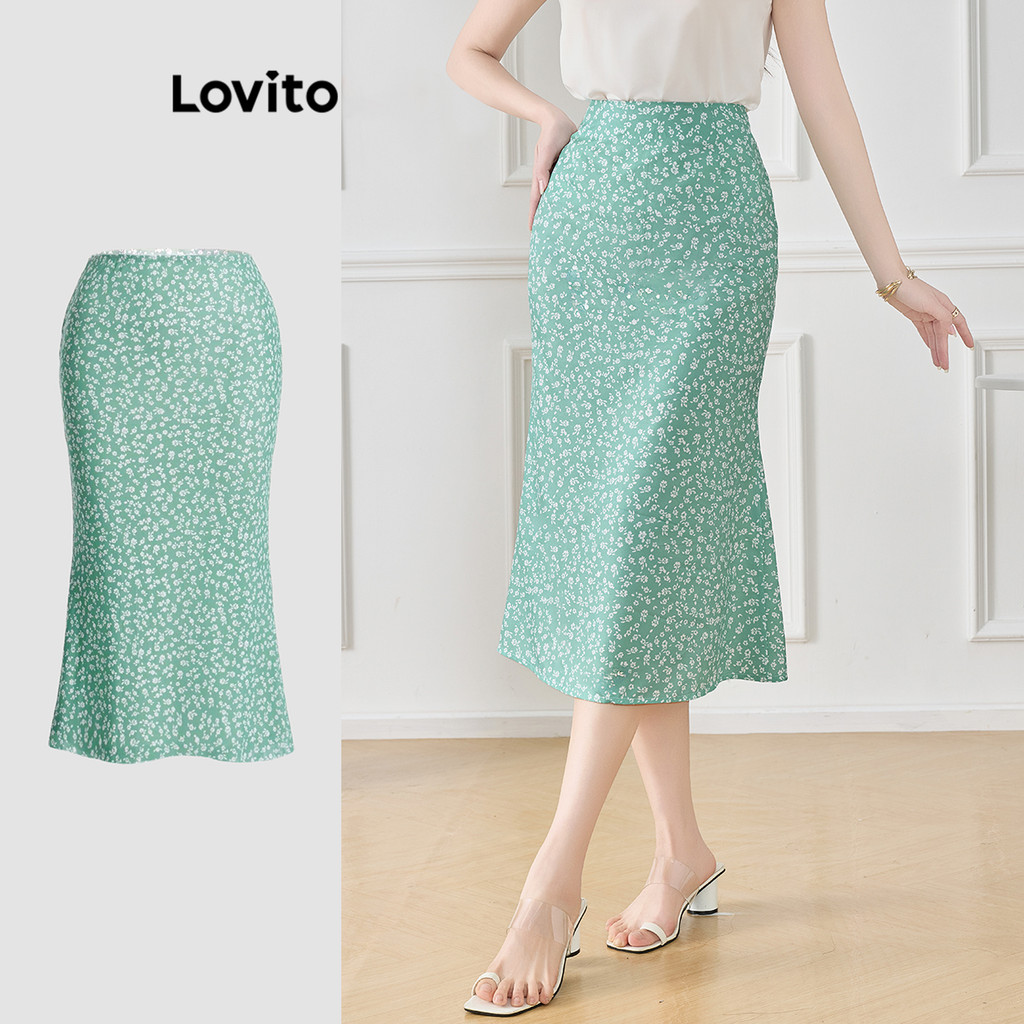 Lovito Saia básica casual com estampa floral Ditsy para mulheres L120ED1144 - Women Clothes