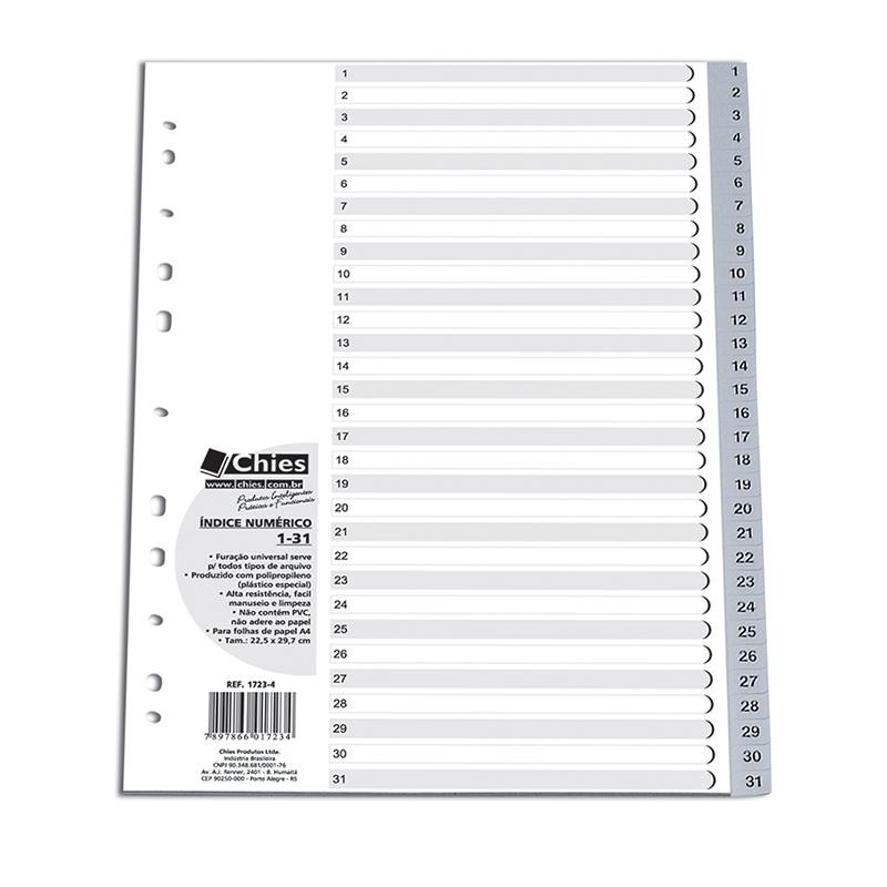 Índice numérico A4 1-31 1723 cinza Chies em Oferta na Shopee