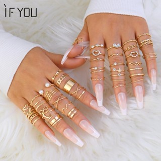 222pcs/Set Conjunto De Anéis Coração De Ouro 18K Para Mulheres Vintage Cross Geometric Pearl Butterfly Finger Accessories Jewelry