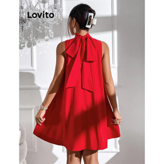 Lovito Vestido Elegante Liso Com Amarração Nas Costas Para Mulheres LBL07208