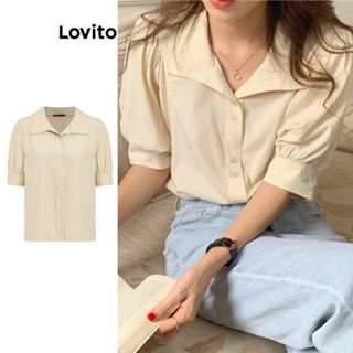 Lovito Blusa Dupla Casual Com Botão Liso Para Mulheres L77ED201