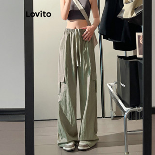 Lovito Casual Calça Feminina Lisa com Bolso LNE29356 (Cinza)